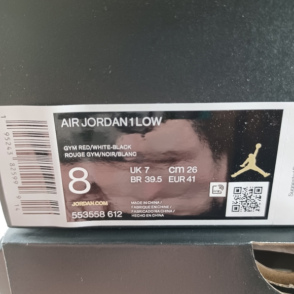 Nike Air Jordan 1 Low Bred Toe Sneakers - Men's Size 8 Shoes - Picture 7 of 9